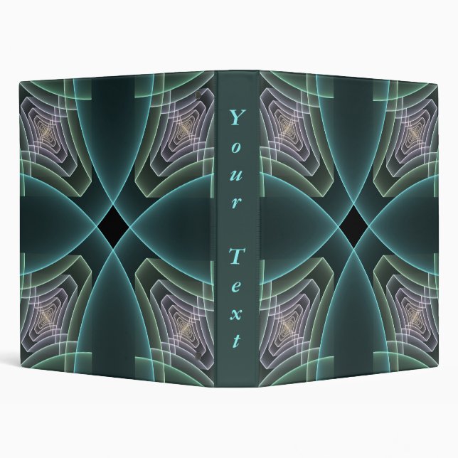 Modern Teal Geometric Fractal Art Graphic Own Text 3 Ring Binder (Background)