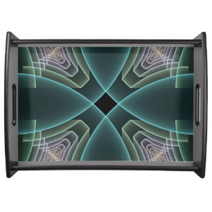 Modern Teal Geometric Fractal Art Graphic Serving Tray