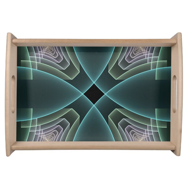 Modern Teal Geometric Fractal Art Graphic Serving Tray (Front)