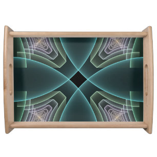Modern Teal Geometric Fractal Art Graphic Serving Tray