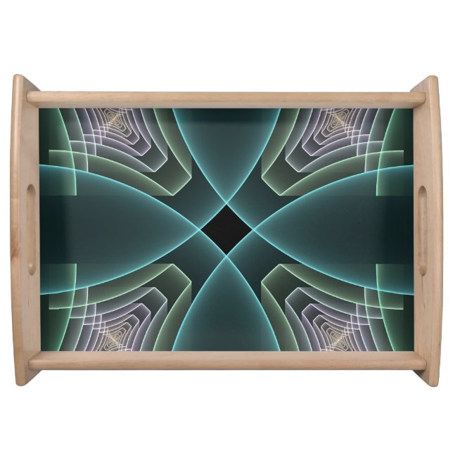 Modern Teal Geometric Fractal Art Graphic Serving Tray (Front)