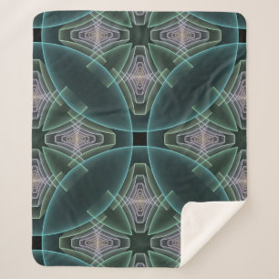 Modern Teal Geometric Fractal Art Graphic Sherpa Blanket
