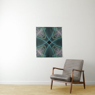 Modern Teal Geometric Fractal Art Graphic Tapestry
