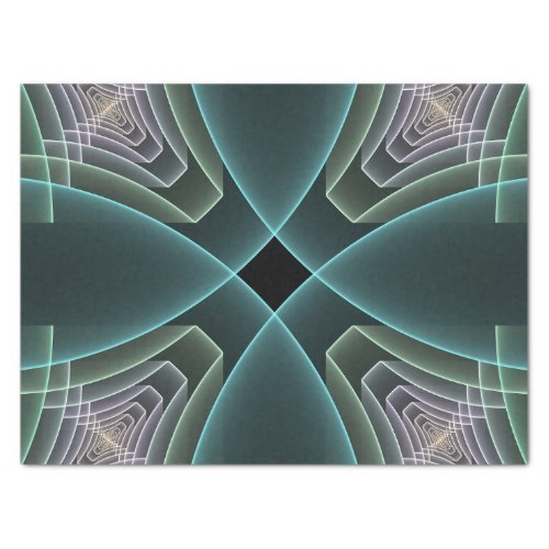 Modern Teal Geometric Fractal Art Graphic Tissue Paper