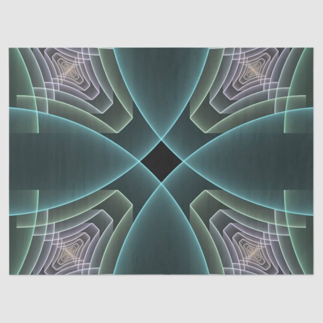 Modern Teal Geometric Fractal Art Graphic Tissue Paper (Front)