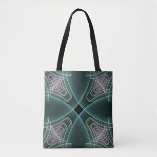 Modern Teal Geometric Fractal Art Graphic Tote Bag