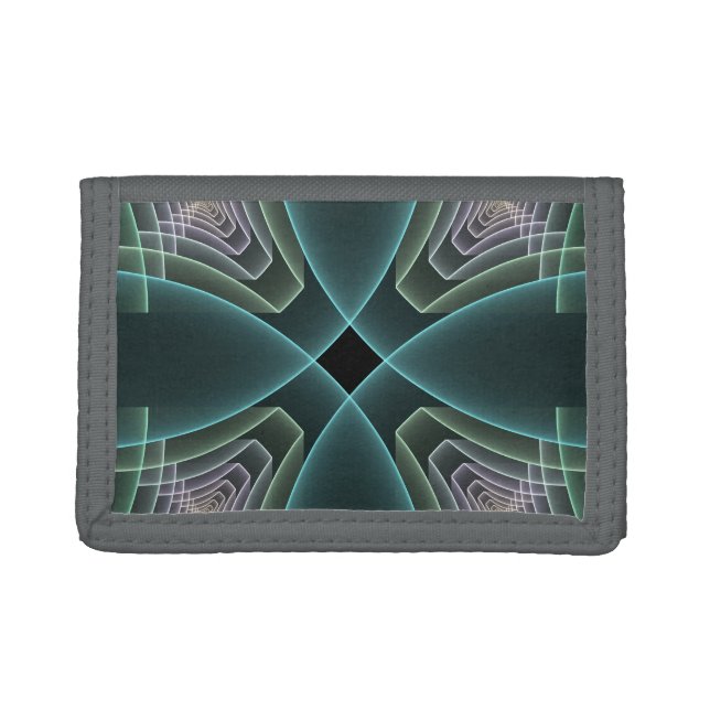Modern Teal Geometric Fractal Art Graphic Trifold Wallet (Front)
