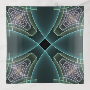 Modern Teal Geometric Fractal Art Graphic Trinket Tray
