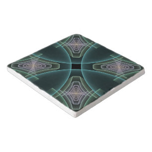 Modern Teal Geometric Fractal Art Graphic Trivet
