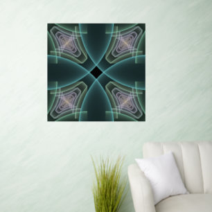 Modern Teal Geometric Fractal Art Graphic Wall Decal