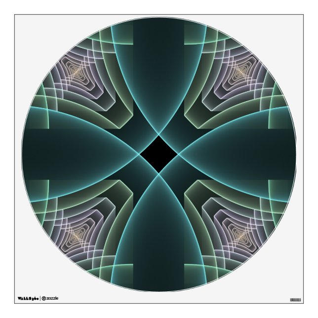 Modern Teal Geometric Fractal Art Graphic Wall Decal (Front)