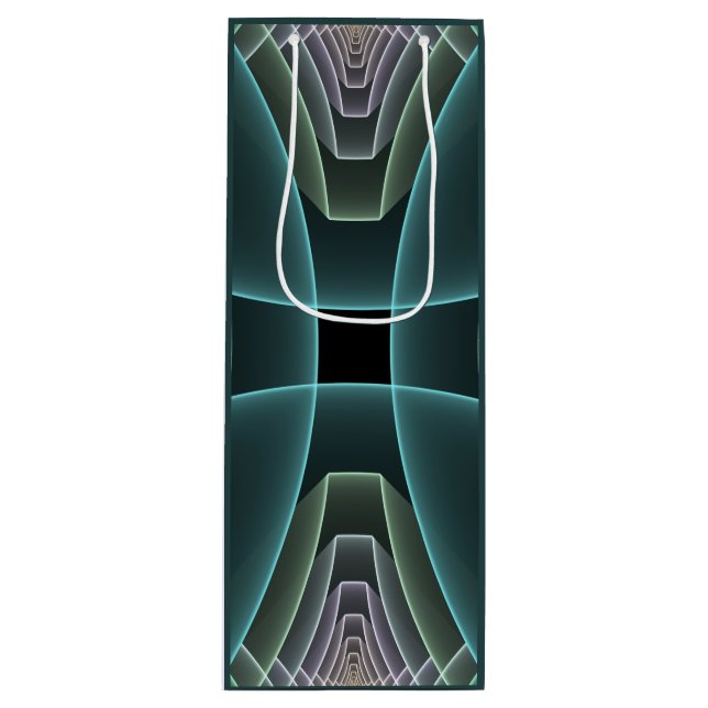 Modern Teal Geometric Fractal Art Graphic Wine Gift Bag (Front)
