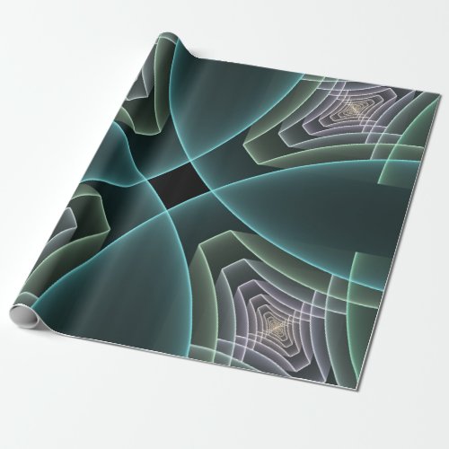 Modern Teal Geometric Fractal Art Graphic Wrapping Paper
