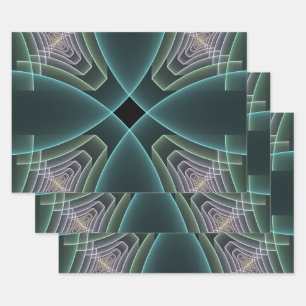 Modern Teal Geometric Fractal Art Graphic Wrapping Paper Sheets