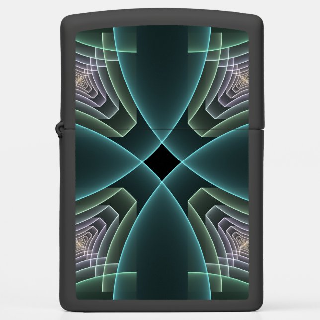Modern Teal Geometric Fractal Art Graphic Zippo Lighter (Front)