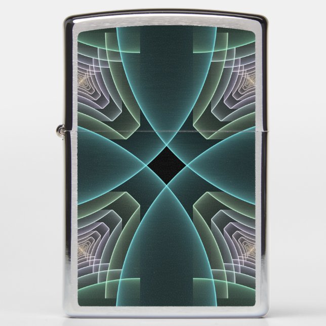 Modern Teal Geometric Fractal Art Graphic Zippo Lighter (Front)