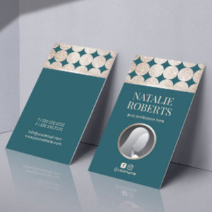 Modern Teal Geometric Gold Circles Custom Photo Business Card