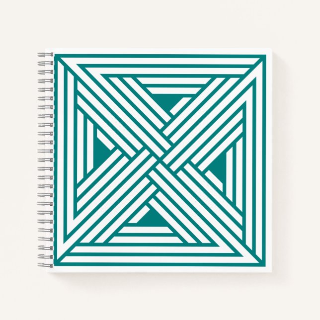 Modern Teal Geometric Line Art Abstract Pattern Notebook (Front)