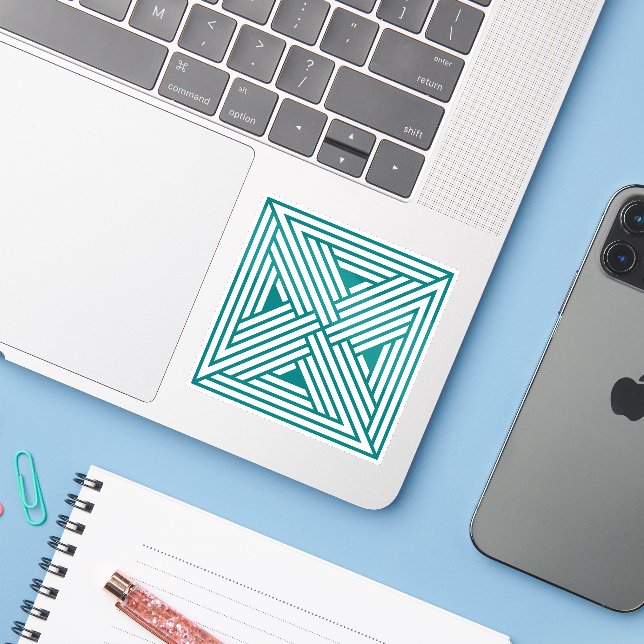 Modern Teal Geometric Line Art Abstract Pattern Sticker (Laptop w/ iPhone)