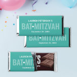 Modern Teal Girls Mitzvah Chocolate Hershey Bar Favors<br><div class="desc">Bold aqua block letters spell "Bat Mitzvah" with a heart accent against a vibrant teal background inspired by a traditional candy bar wrapper, paired with a personalized white name and date for this coming-of-age celebration favor. A refreshing modern choice for Bat Mitzvah reception favor tables, candy buffets, and thank you...</div>