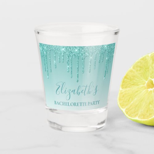 Modern Teal Glitter Bachelorette Party Shot Glass