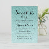 Modern Teal Glitter Faux Ombre Sweet 16 Invitation (Standing Front)