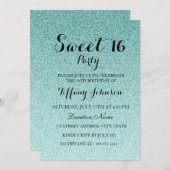 Modern Teal Glitter Faux Ombre Sweet 16 Invitation (Front/Back)