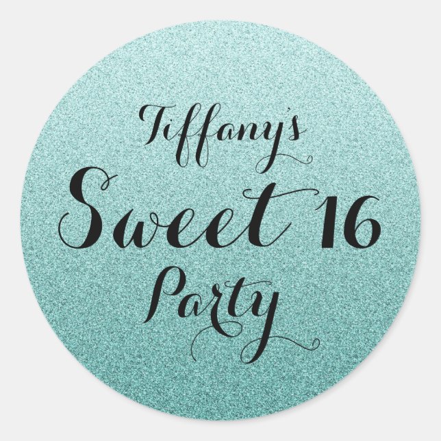 Modern Teal Glitter Faux Ombre Sweet 16 Sticker (Front)