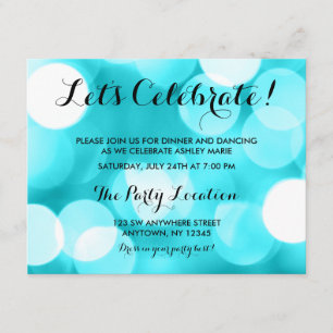 Modern Teal Glitter Lights Bat Mitzvah Reception Enclosure Card