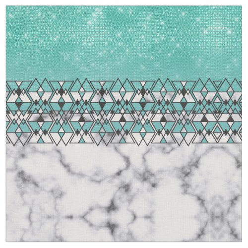 Modern Teal Glitter Marble Geometric Tribal Fabric