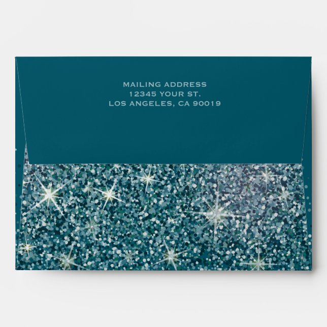 Modern Teal Glitter Wedding Envelope (Back (Top Flap))