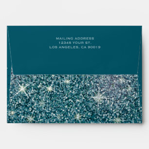 Modern Teal Glitter Wedding Envelope