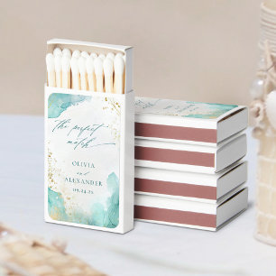 Modern Teal Gold Abstract Beach Wedding Matchboxes