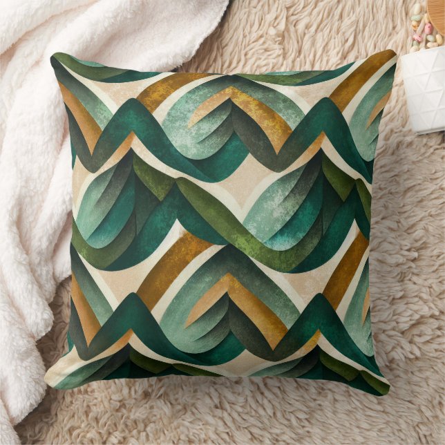 Modern Teal Gold Abstract Geometric Pattern Throw Pillow (Blanket)