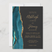 Modern Teal Gold Agate Dark Wedding Invitation (Front)