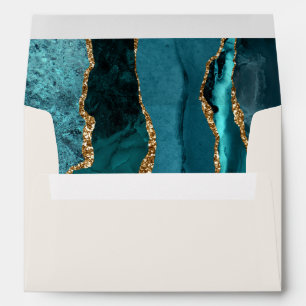 Modern Teal Gold Agate Ivory Wedding Envelope