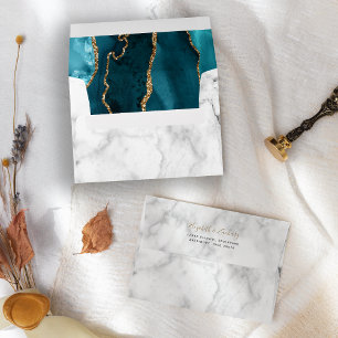 Modern Teal Gold Agate Marble Wedding Envelope