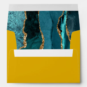 Modern Teal Gold Agate Mustard Yellow Wedding Envelope