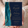 Modern Teal Gold Agate Navy Blue Wedding Invitation