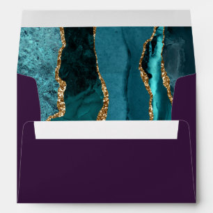 Modern Teal Gold Agate Purple Wedding Envelope