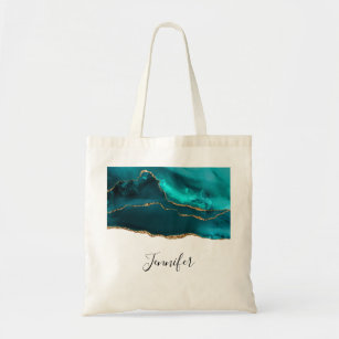 Modern Teal & Gold Agate Stone Abstract Design Tote Bag