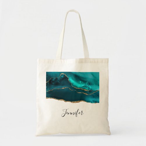Modern Teal  Gold Agate Stone Abstract Design Tote Bag