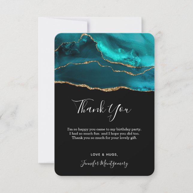 Modern Teal & Gold Agate Stone Abstract Thank You (Front)