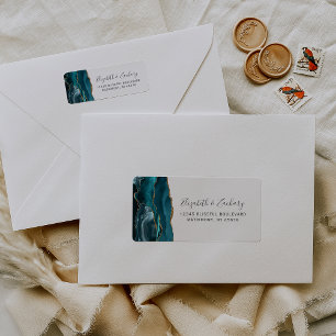 Modern Teal Gold Agate Wedding Return Address Label