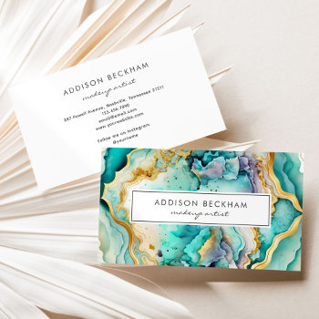 Modern Teal Gold Colorful Abstract Watercolor Business Card by JAmberDesign at Zazzle