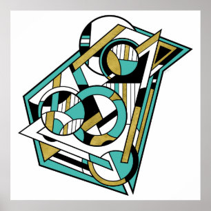 Modern Teal Gold Geometric Abstract Art Design Poster