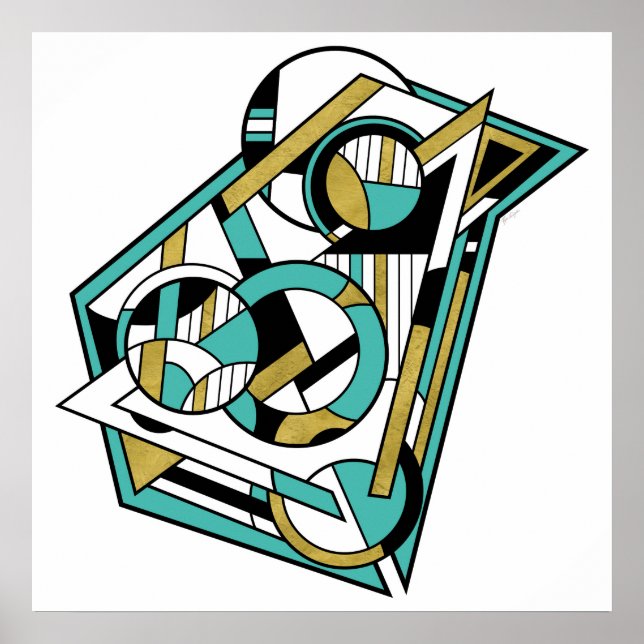 Modern Teal Gold Geometric Abstract Art Design Poster (Front)