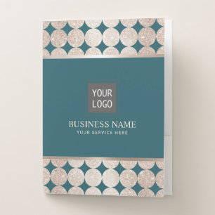 Modern Teal & Gold Geometric Circles Custom Logo Pocket Folder