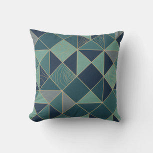 Modern Teal & Gold Geometric Mosaic Pattern Throw  Pillow