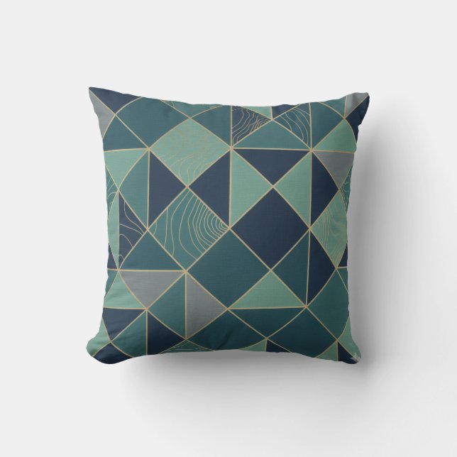Modern Teal & Gold Geometric Mosaic Pattern Throw  Pillow (Front)